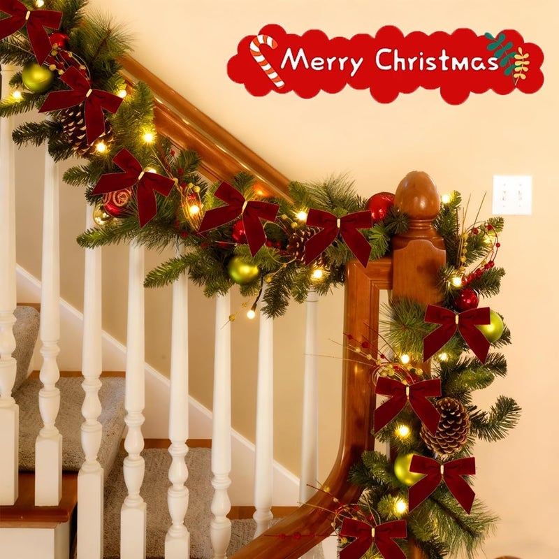 Stantam 28PCS Burgundy Velvet Bows for Christmas Tree,Velvet Ribbon Bows Christmas Ornaments for Xmas Tree Decorations Home Decor for Wreath Garland Gift Wrapping Crafts Wedding Party - Image 5